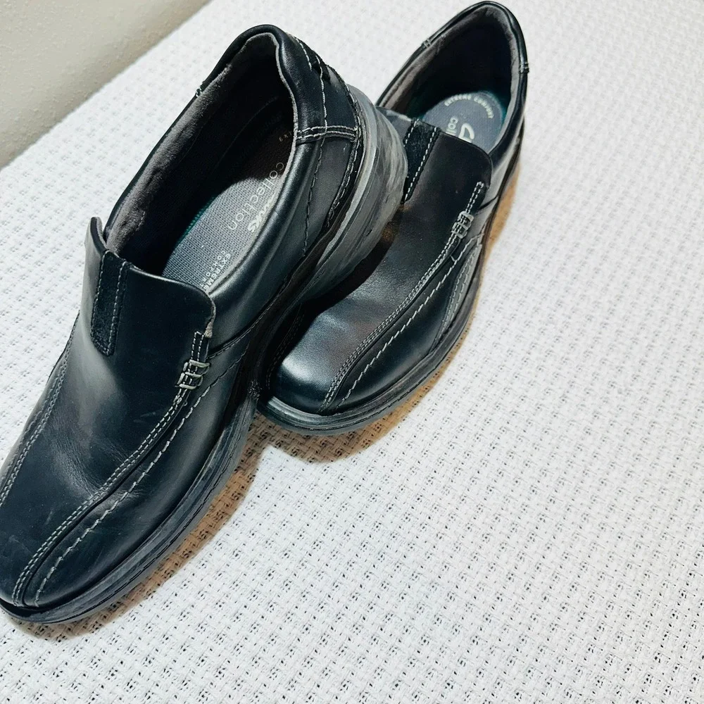 Clarks Gessler‎ Step Loafers Men Size 10 Black Leather Dress Shoes Classic